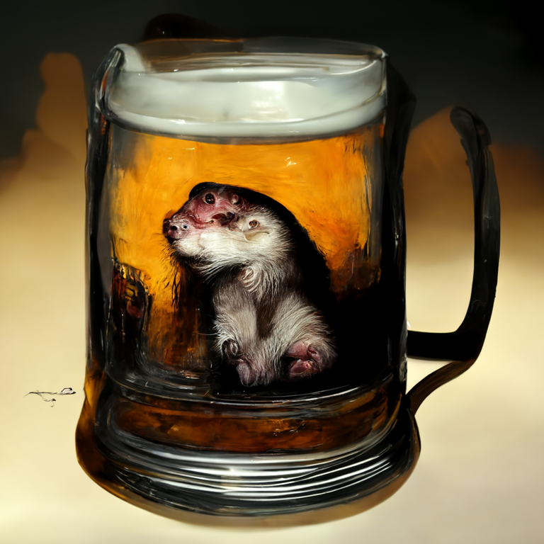 reflection of an alcoholic ferret in a tankard of ale