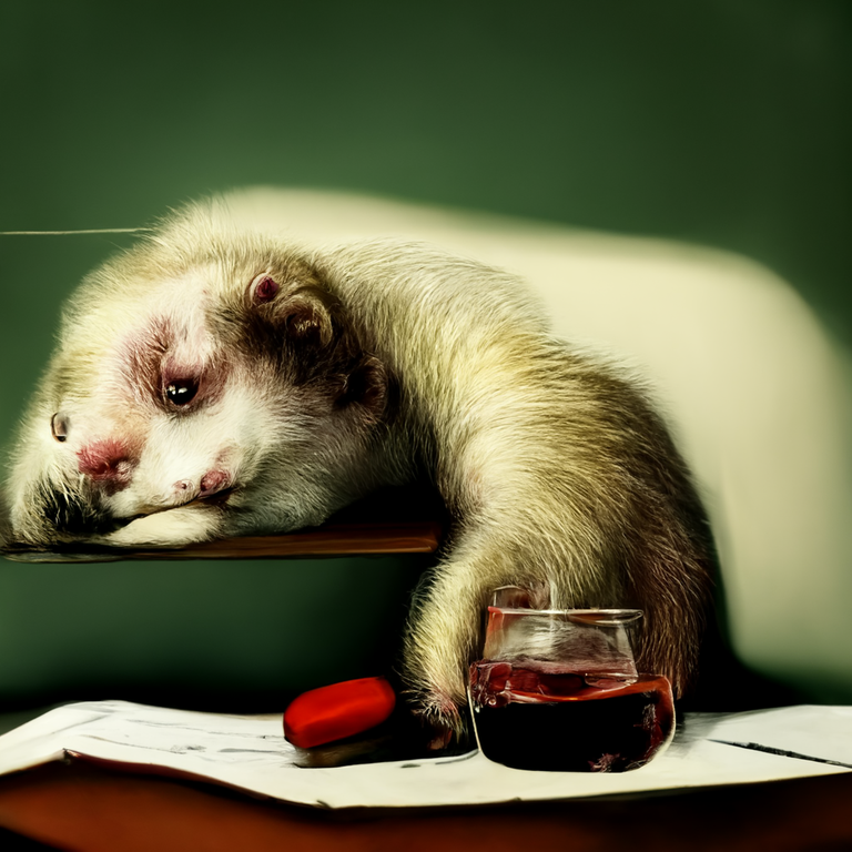 alcoholic ferret in a therapist office, depressed