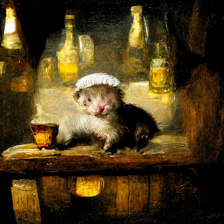 prompt: alcoholic ferret in a tavern by Rembrandt