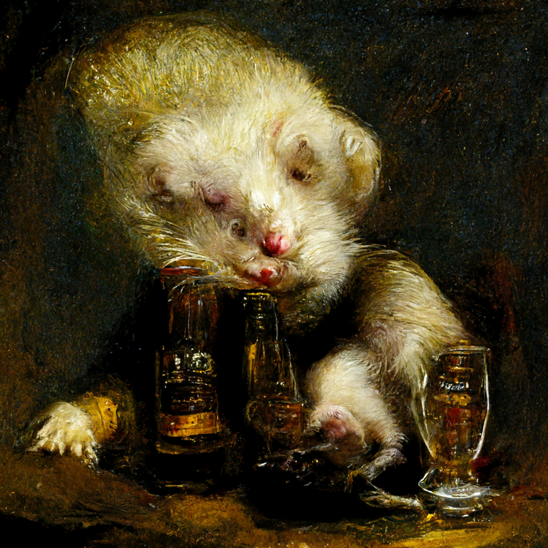 prompt: alcoholic ferret by Rembrandt