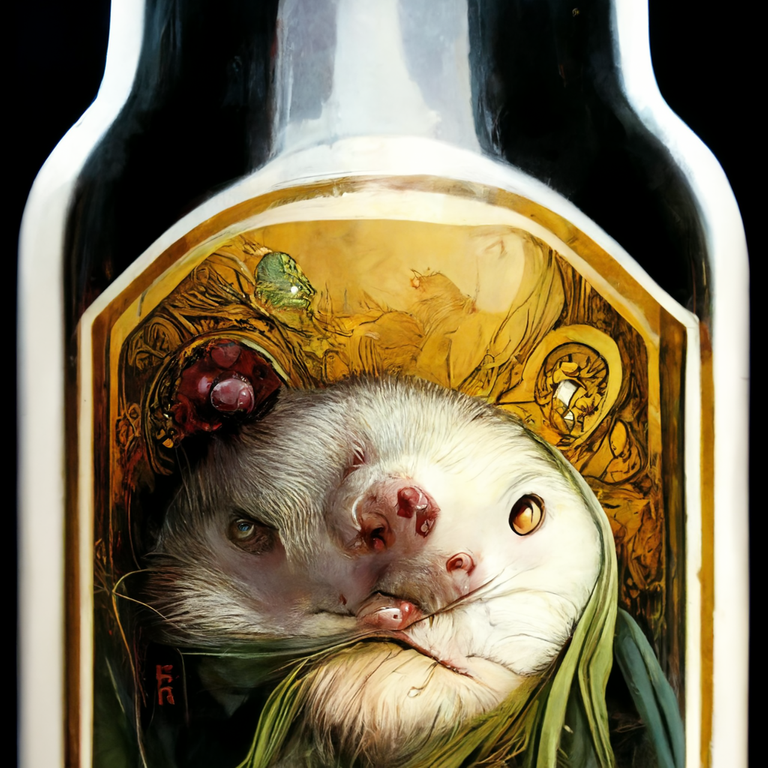 prompt: alcoholic ferret by Artgerm, Yoshitaka Amano, Tomer Haunka, Gerald Brom, Alphonse Mucha.