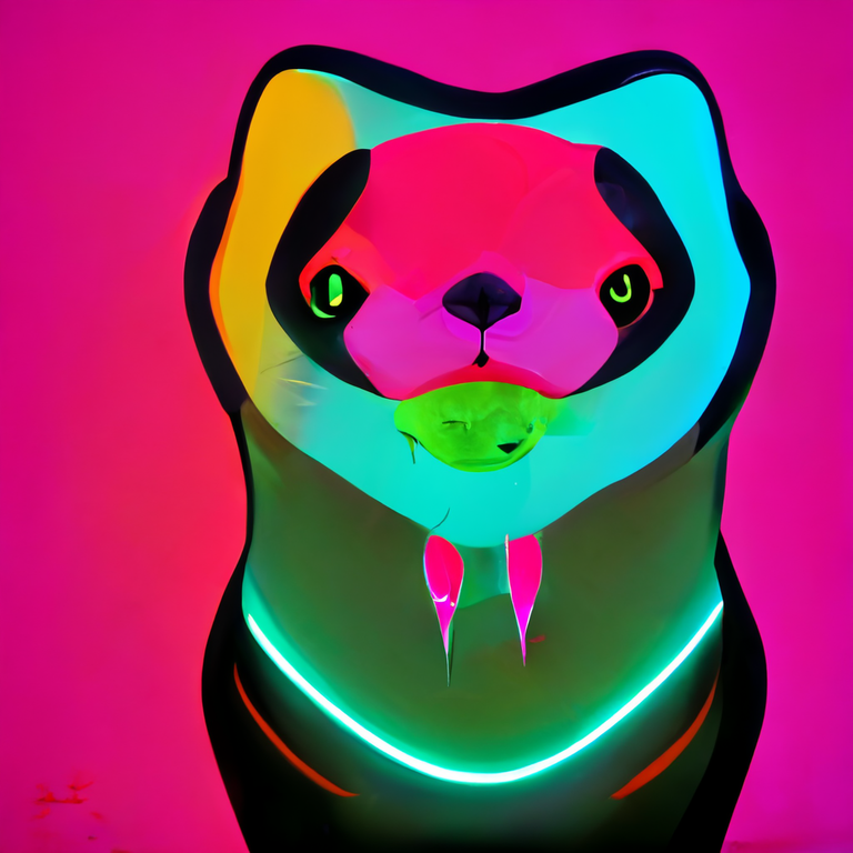 alcoholic ferret, countermeasures facets style, neon colours, glyph accents, hyper detail, left-right symmetry