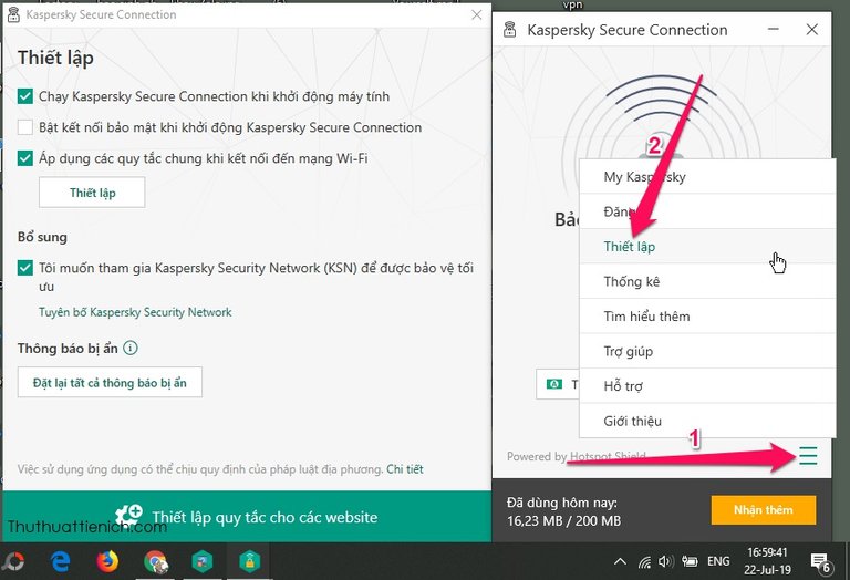 Thiết lập Kaspersky VPN