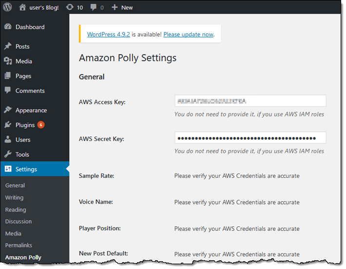 Polly Wordpress Settings