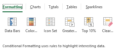 quick analysis in excel