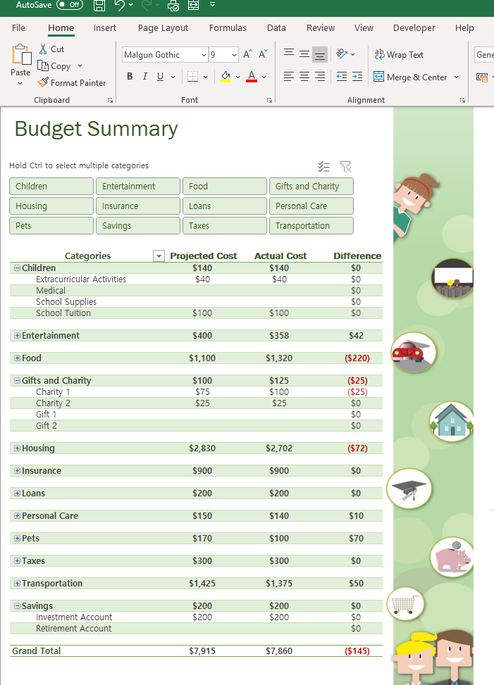 Household Budget in Excel