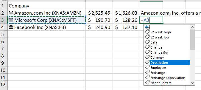 rich data types in Excel