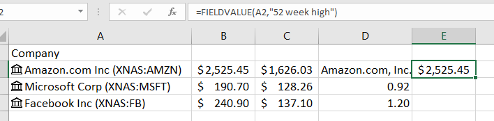 rich data types in Excel