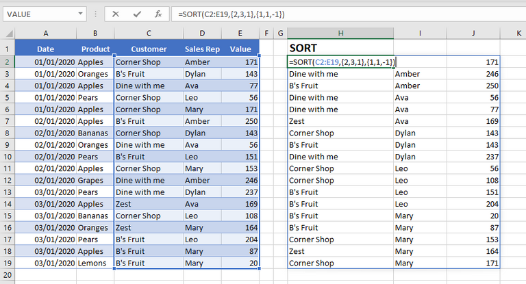 sort in Excel