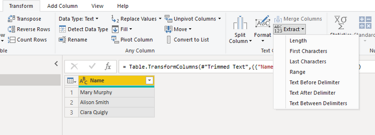 Extract from text in power query