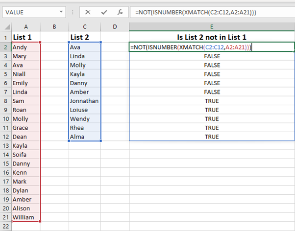 compare two lists or data sets in Excel