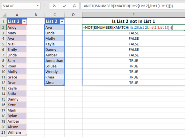 compare two lists or data sets in Excel