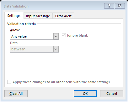 data validation in Excel