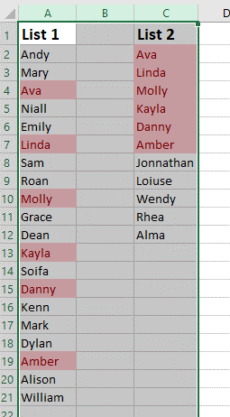 compare two lists in excel