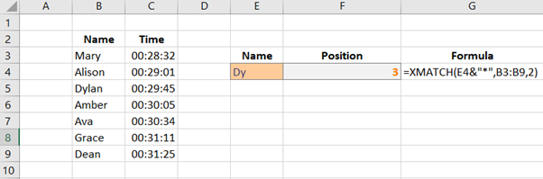 xmatch in excel