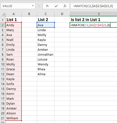 compare two lists in excel