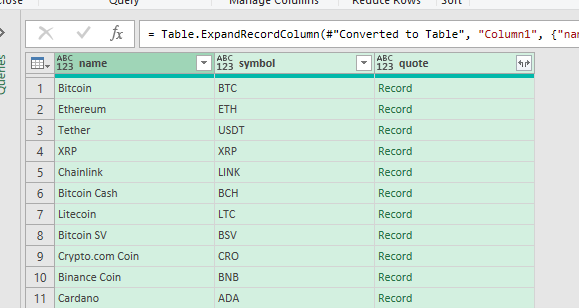 connect Excel to Coinmarketcap API