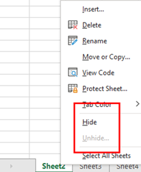 hidden and very hidden sheets in excel