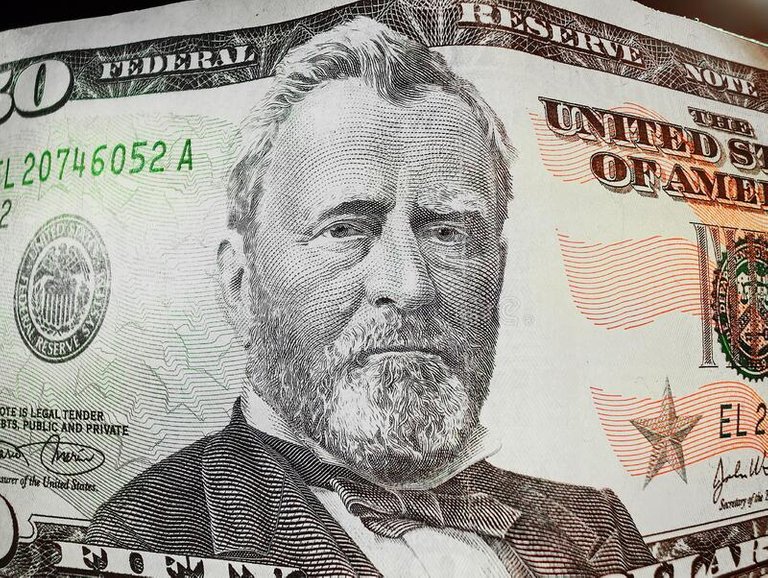 Fifty dollar bill obverse. portrait of U.S. statesman inventor and diplomat Ulysses Grant. Fifty dollar bill obverse. portrait of U.S. statesman inventor and royalty free stock image