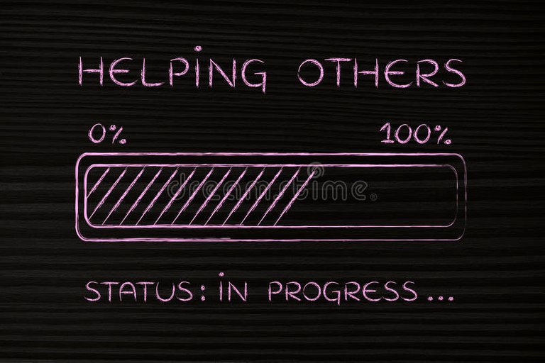 Helping others progress bar loading. Helping others: illustration with text and progress bar with status loading royalty free stock photo