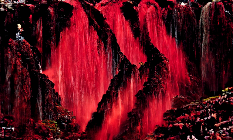 a large waterfall by Li Keran filmic