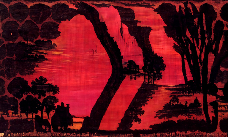 a silk screen of an evening landscape by Carl Walter Liner