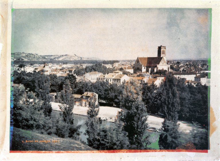 Early color photo of Agen, France, by Louis Ducos du Hauron, 1877.