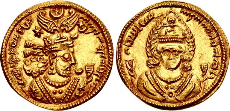 Gold coin of Khosrow II with Anahita on reverse - Classical Numismatic Group, Inc. http://www.cngcoins.com, CC BY-SA 2.5, via Wikimedia Commons