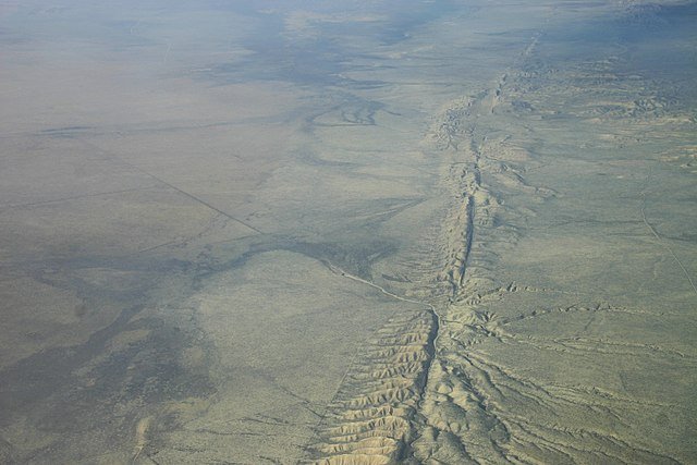 Aerial photo of the San Andreas Fault in the Carrizo Plain, northwest of Los Angeles