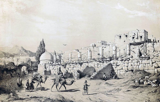 Temple of Anahita at Kangavar by Eugène Flandin - Eugène Flandin, Public domain, via Wikimedia Commons