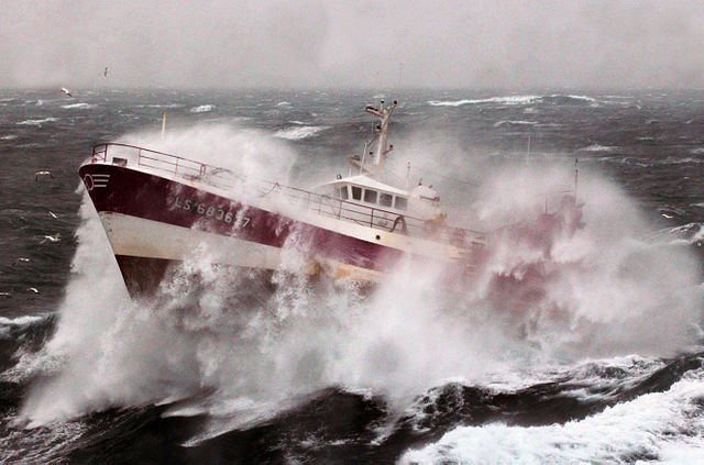 Fishing boat in serious weather