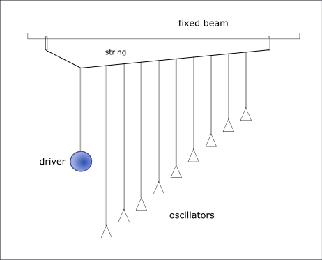 A schematic diagram of the Barton's pendulums experiment