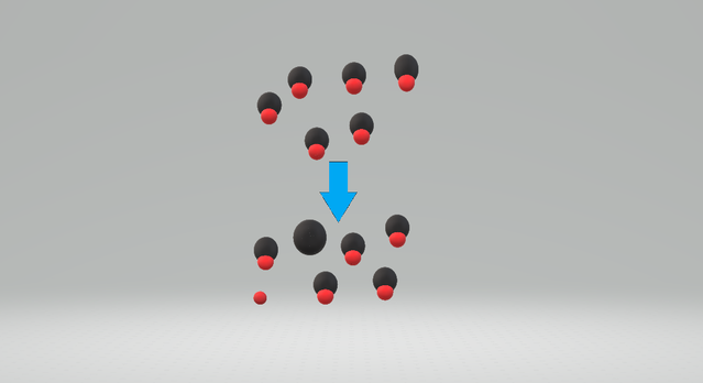 Image of a weak acid partly dissociating