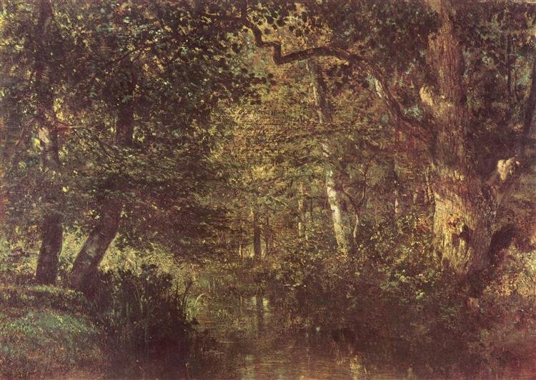 Watercourse in the woods, painting by Constant Troyon