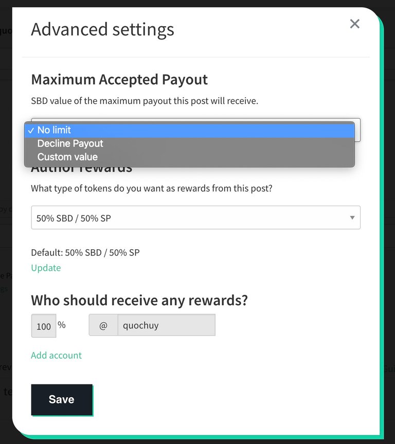 Maximum accepted payout in the Advance editor settings