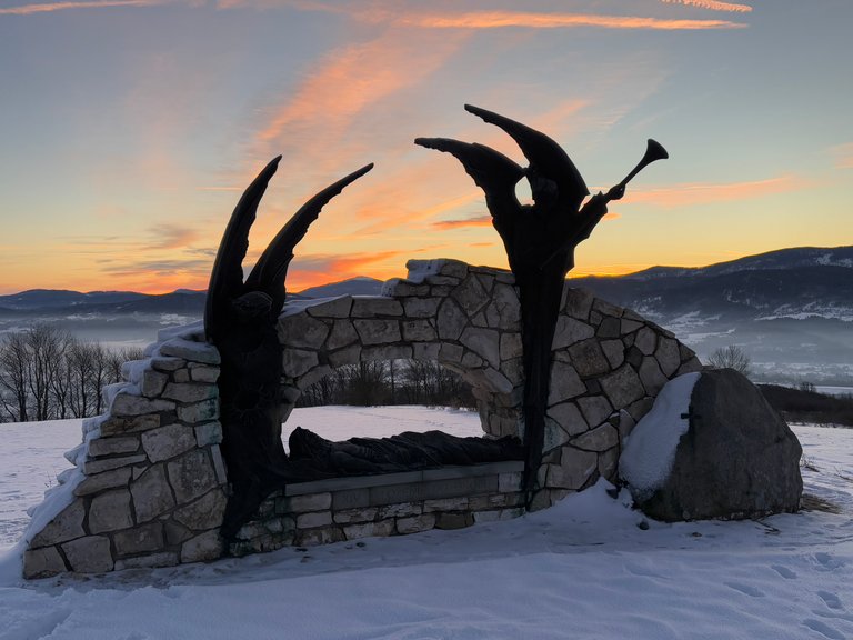 „Jesus laid in tomb” sculpture at the top of Matyska mt, Poland 