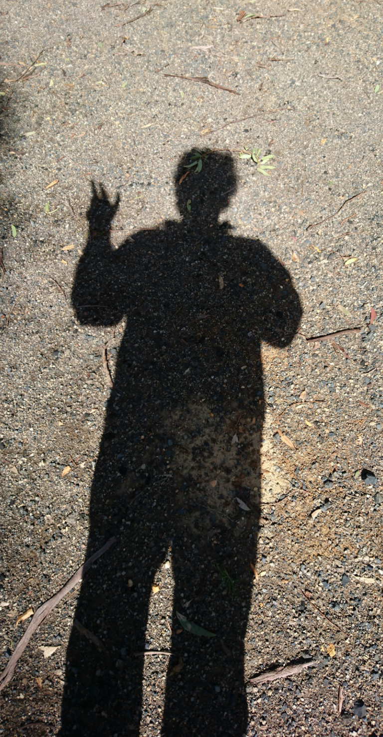A person's shadow waving