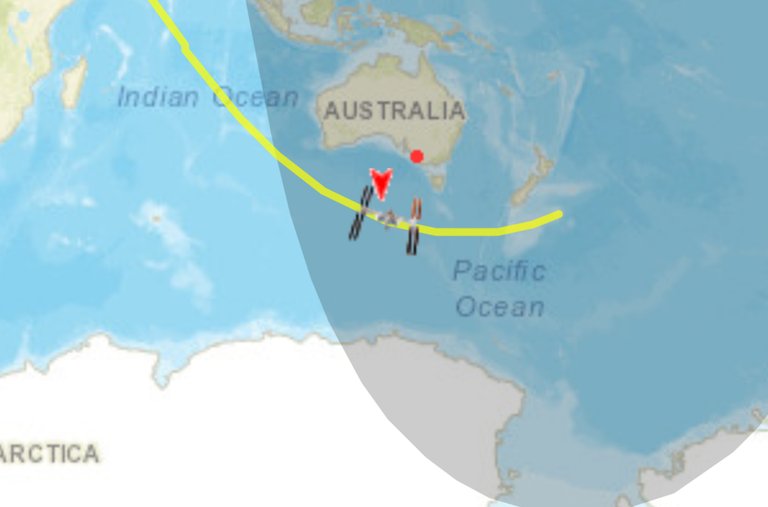 Screenshot from realtime satellite tracking website as the International Space Station passed over Australia