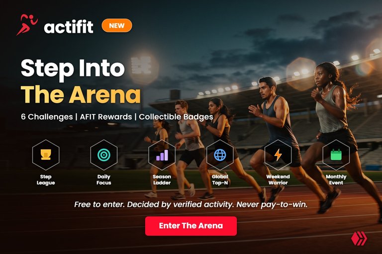 Actifit Arena launch banner — fitness challenges, leaderboards and AFIT rewards