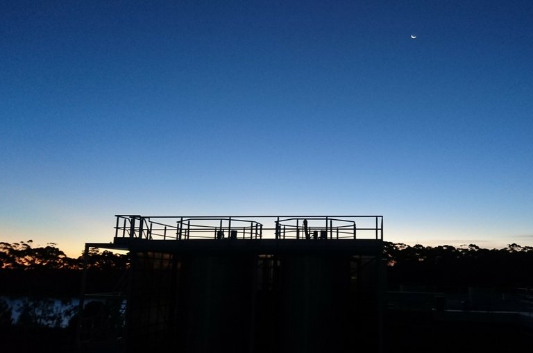 Lime Solution Siloes at Dusk - Water Treatment Plant