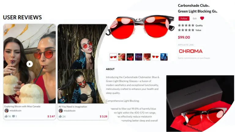 Miss Bitcoin Showcases Carbonshade Clubmasters