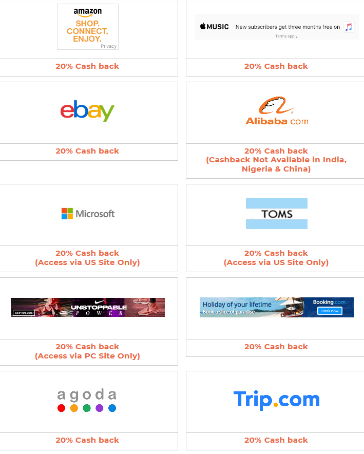 SocialGood cashback elenco aziende con loro logo.List Brand