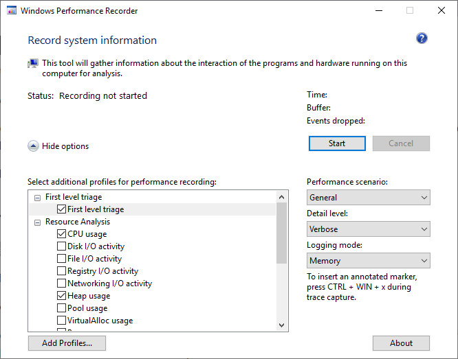 Windows performance recorder