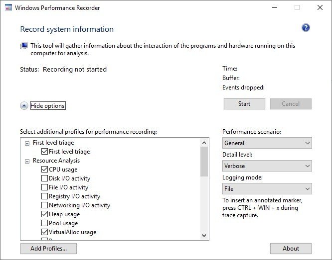 Windows performance recorder next step