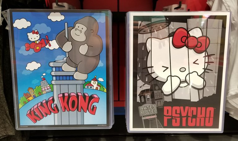 Hello Kitty Crossover Poster Art with King Kong & the Psycho Movie Exclusive Merchandise from the Universal Studios Theme Park in Orlando Florida Exclusive Merchandise from the Universal Studios Theme Park in Orlando Florida