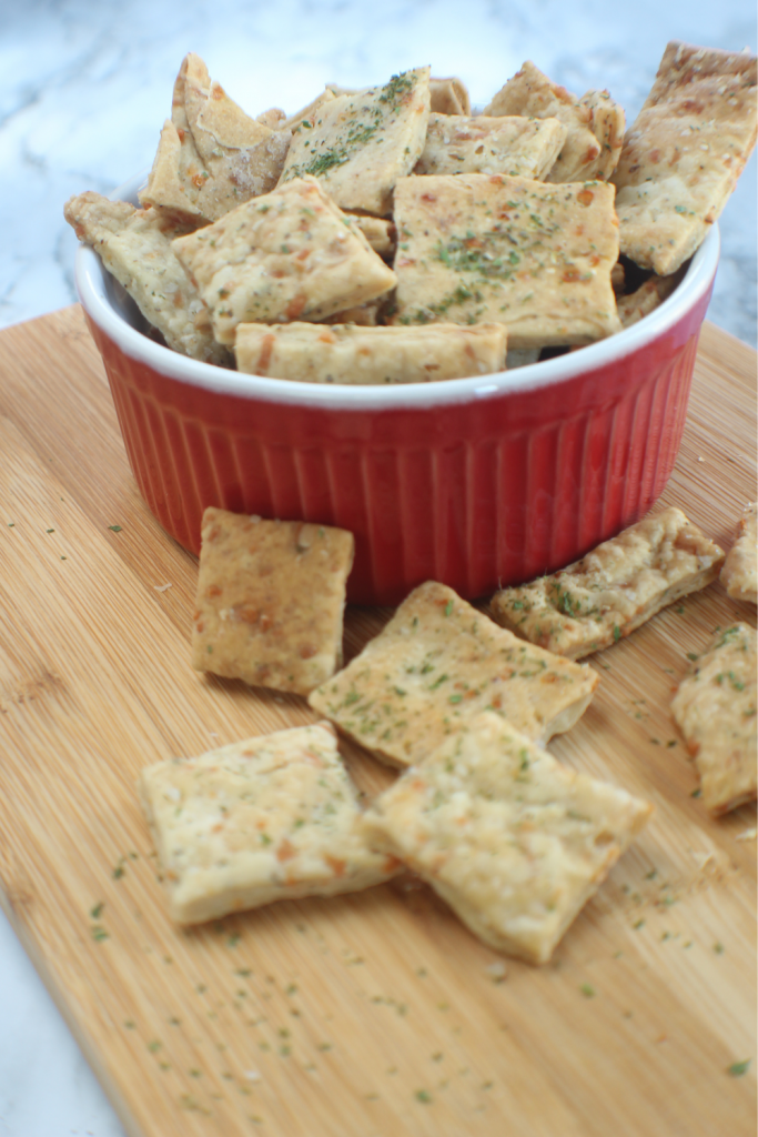 homemade crackers in red bowl