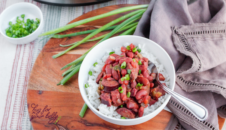 red beans and rice in white bowl