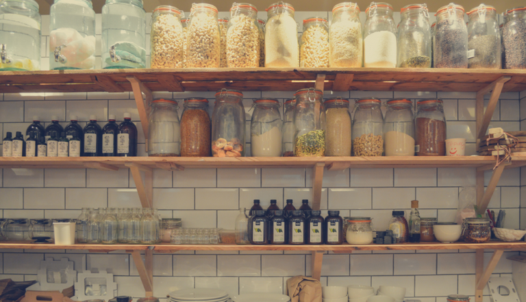 pantry shelves with jars