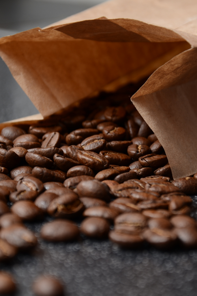 coffee beans in a paper bag