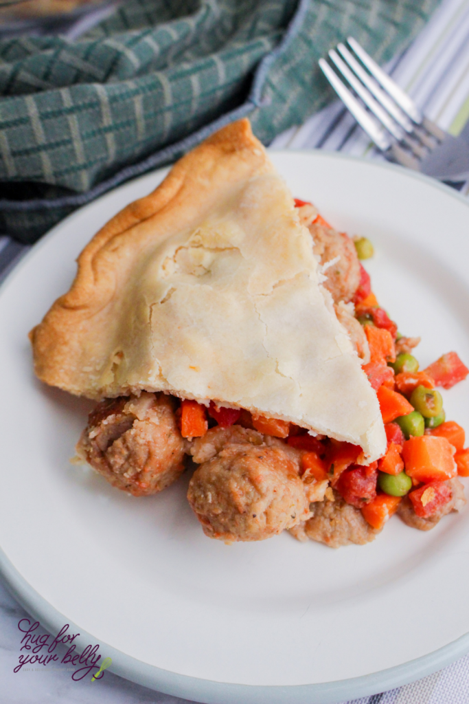 meatball pie slice on white plate